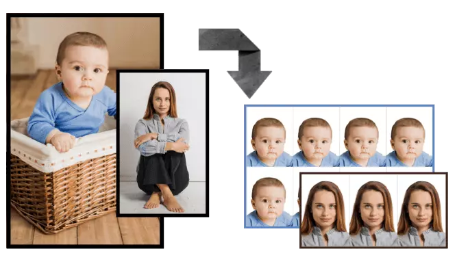 Main application banner showing various passport photo examples