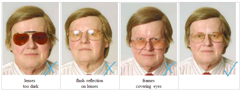 eye ware on a passport photo