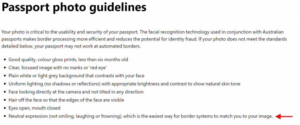 Australia passport photo requirements